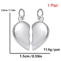 Polished silver stainless steel split heart pendant pair with dimensions 2.9cm height - Silver Steel - Two Halves Heart 1 Pair