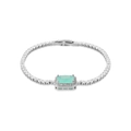 Macro view of mint green emerald-cut zircon bracelet with silver pave diamond setting - Silver with Lake Blue Zirconia