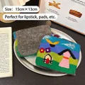 Handmade wool felt organizer pouch with colorful landscape embroidery 15x13cm - Coin Purse Rural World