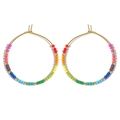 Bohemian large hoop earrings with colorful rainbow beads and gold metal spacers - Rainbow (FG-E24031301A)