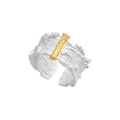 Onregelmatige S925 zilveren ring met schorsstructuur, verguldsel en open formaat - Geoxideerd Zilver en 18K Verguld (Verstelbaar Open)