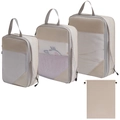 Beige 4-piece travel organizer set with mesh panels for suitcase packing and storage - 4-Piece Set (includes Drawstring Bag) / Beige