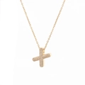 Elegant gold pendant necklace with sparkling white zircons in a cross design - Letter X