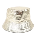 Glossy gold metallic bucket hat with textured patent leather and stitched brim design - One Size(58cm) / Light Gold Color