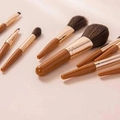 Set mini 9 pennelli da trucco portatili con manici in legno marrone e ghiere dorate - 9 mini pennelli marroni (senza borsa)