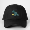 Berretto da baseball classico in cotone nero con ricamo di dinosauro e fiori - Taglia unica / Nero