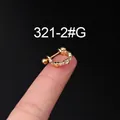 Golden heart cartilage stud earring with white zircon inlay and screw ball back - Triple Heart Style (321-2#G)
