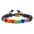 8mm Tree of Life chakra bracelet with black lava rock and tiger eye beads for yoga - Lava Stone/Antique Gold Alloy / Antique Gold 7 Chakra Woven Bracelet