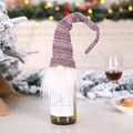 Gnome wine bottle cover in grey and red knit with a long white beard for Christmas decor - Grey and Red Style