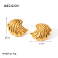 Detail view of 18K gold plated stainless steel textured earrings with size measurements - Scallop Shape / Gold(JDE2310004)