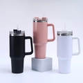 40oz stainless steel tumblers with handles in black, pink and white with straws - Classic Solid Colors/Black Pink White