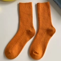 Vibrant orange ribbed wool blend mid-tube socks in a classic Japanese slouch style - Orange