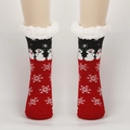 Chaussettes de Noël thermiques en tricot rouge, motifs bonhomme de neige et doublure polaire - Taille unique / Bonhomme de Neige Patchwork Rouge Noir