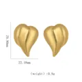 Detailed view of large heart-shaped matte gold earrings with precise size measurements - Streamlined Matte Heart Earrings