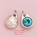 Vintage silver teardrop alloy pendant with blue faceted crystal and hammered texture - Silver Teardrop Blue Rhinestone Pendant