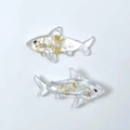 Mini shark resin charm pendant with transparent finish and embedded gold foil flakes - White Shark