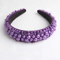 Fashionable purple wide headband featuring multiple rows of faux pearls and beads - Purple Dense Artificial Pearls (Series 5-4)