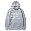 Gray hoodie tracksuit set with 'everything happens for a reason' print in size M - S / Tops / Light Gray