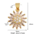 Detail view of 22mm x 16mm gold sunflower pendant charm with marquise zircon inlay - Sunflower / Gold