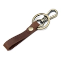 Bruin lederen sleutelhanger met vintage bronzen draaisluiting op een witte achtergrond - Klein / Bruin