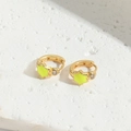 Golden star stud earrings featuring neon green charms and delicate clear crystals - Yellow