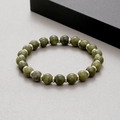 8mm dark green natural stone beaded bracelet with stainless steel spacers and elastic cord - Antique Green Natural Stone (KB183238-TLX)