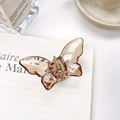 Pinza para el pelo de mariposa ámbar elegante con acabado de resina transparente - Pequeño 2.5cm / Tostado