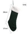 Dark green cable knit Christmas stocking with white faux fur trim and hanging loop - Green