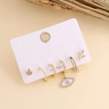 Bohemian gold earring set with crystals and evil eye charms on 925 silver posts - Evil Eye Six-Piece Set (1#)