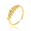Detailed macro view of 18K gold plated leaf ring with sparkling micro-pave crystals - Vine Leaf Zirconia Style (J-1328)