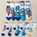5-pack Captain America themed cotton sport socks for kids in white with colorful trim - Captain America's Group B / Ages 9-13 (foot Length 19-23cm)