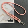 Adjustable pink braided crossbody phone lanyard with silver metal spring hook and pad - 8mm Dual Adjustable / Pink