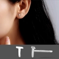 Minimalist S999 sterling silver T-shaped stud earrings in polished silver finish - Letter T/Pair