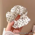 Crèmewitte satijnen scrunchie met zwarte stippen, haarelastiek van 11,5 cm diameter - 5# Witte Haarelastiek Met Stippen - 11 Cm