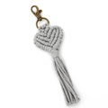 Portachiavi con cuore intrecciato grigio fatto a mano con nappe e chiusura in bronzo - Grigio