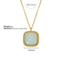 Gold stainless steel necklace with square green jade pendant and detailed dimensions - XL67 Jade Necklace