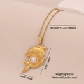 Golden dolphin pendant necklace in stainless steel with center pearl detail - Dolphin