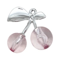 Chic pink resin cherry pendant with silver metal leaf and hanging loop for DIY jewelry - 1Pc White K Transparent Light Pink Resin 3D Double Leaf Cherry (29x28mm)