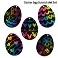 Regenbogen Kratzbild-Eier-Set zu Ostern mit Hasenmotiven und Löchern zum Aufhängen - Eier-Set (GG-24) / 24 Eier 6 Stifte 24 Bänder