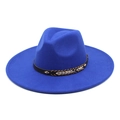 Close-up of klein blue wool fedora hat featuring leather band and gold metal studs - M(56-58cm) / Sapphire Blue