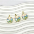 Pendentif fleur en émail artistique avec perle et style de peinture à l'huile - Dégradé Bleu/Rose Blanche