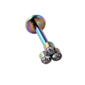 Piercing labret en acier inoxydable arc-en-ciel avec trio de zircons blancs ronds - 1.2*8mm / Trois Strass Arc-en-ciel
