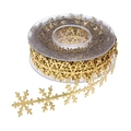 Golden snowflake bead ribbon on clear spool for Christmas gift wrapping and decor - Gold Snowflake Ribbon Width 2.5cm (10m/Roll)
