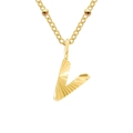18k gold plated stainless steel initial V pendant necklace with textured finish - Letter V / Gold