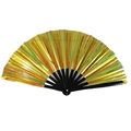 Éventail Kung Fu doré avec baleines noires en bambou et fini laser métallique - 33cm / Or métallique (Os noir)
