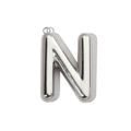 Macro view of polished silver bubble letter N pendant with metallic gloss finish - Letter N / Mirror Silver