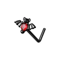 L-shaped black steel bat nose stud with a pear-cut red gemstone in gothic style - Bat Nose Stud 0.8x7mm