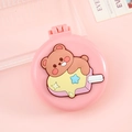Pink round folding hairbrush with 3D cartoon bear and integrated makeup mirror - Pink Ice Cream Bear