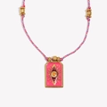 Pink enamel evil eye tarot necklace with blue and pink braided cord and 18K gold plating - Woven Rope Enamel Sun Tarot-Gold Red