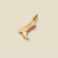 Golden cowboy boot pendant necklace in polished metal with detailed stitch texture - Boots Charm